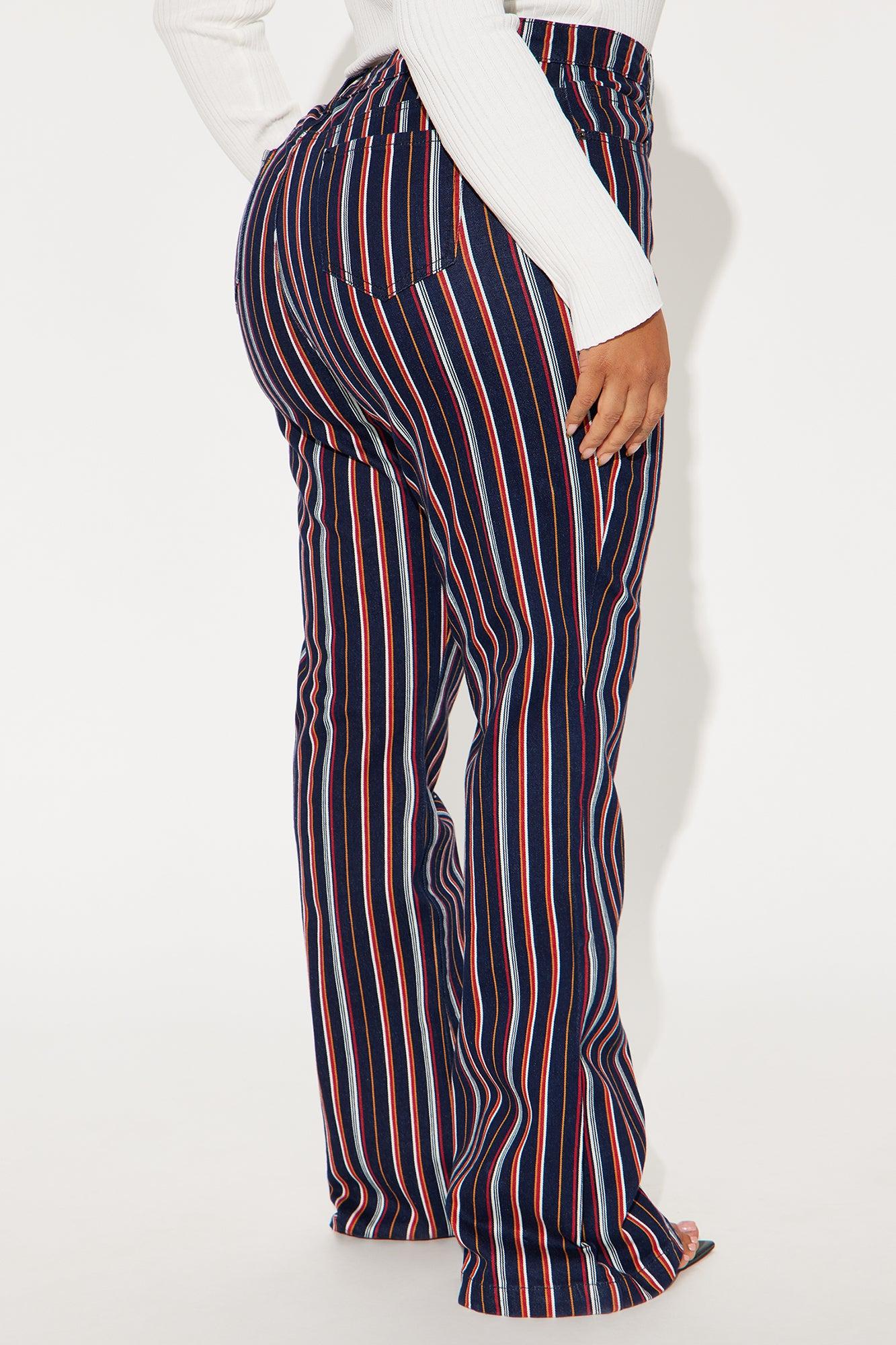 On My Game Striped Stretch Flare Jeans - Black/combo Product Image