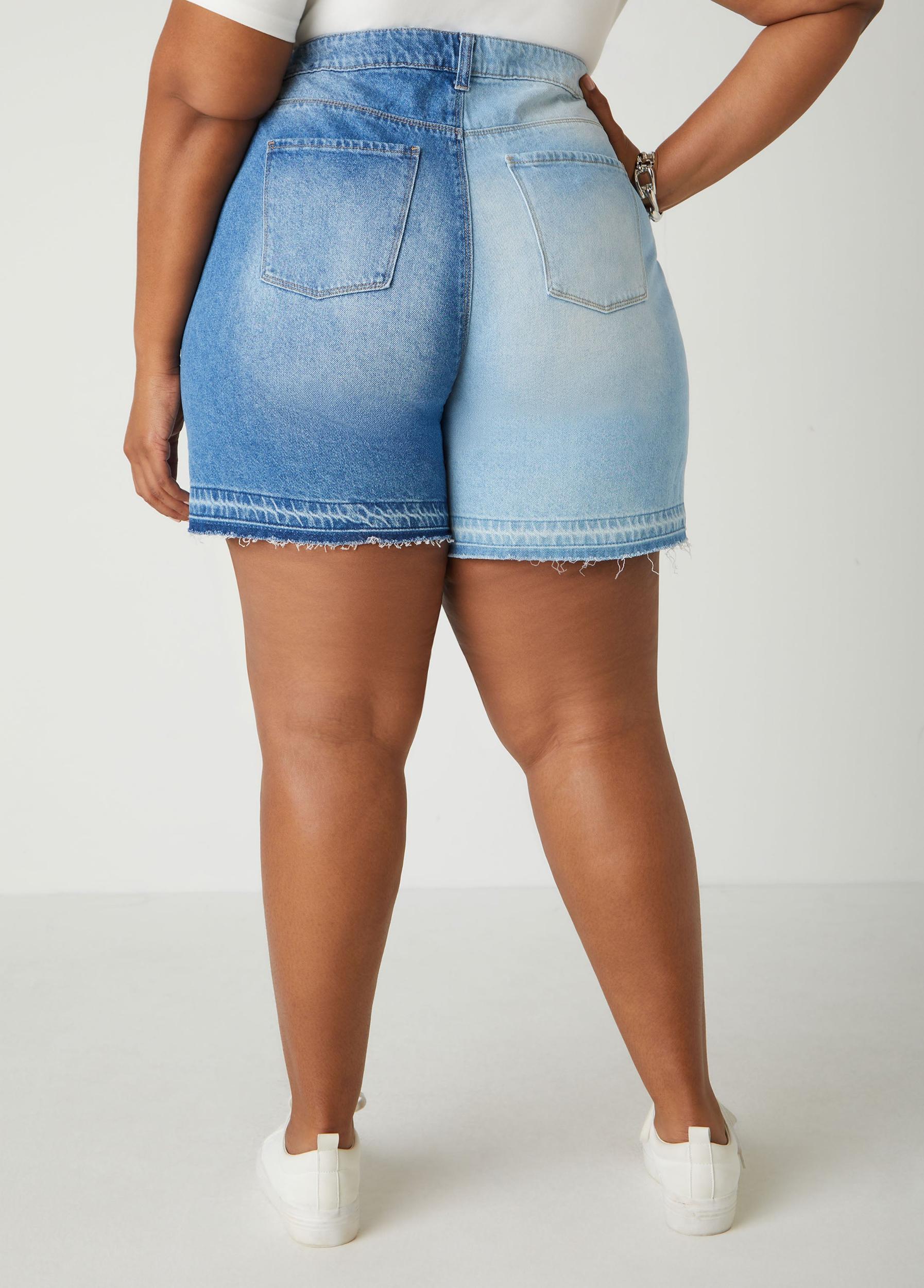 Frayed Two Tone Denim Shorts Product Image