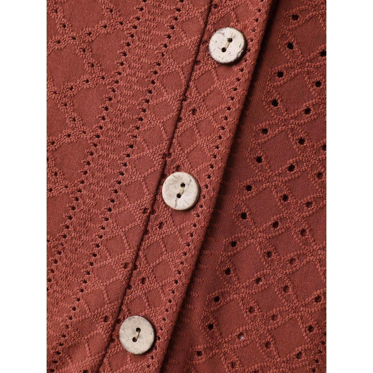 Plus Size Textured Hooded Half Button Placket T-Shirt Rust Women Boho Texture Hooded Vacation T-shirts BloomChic 18-20/2X Product Image