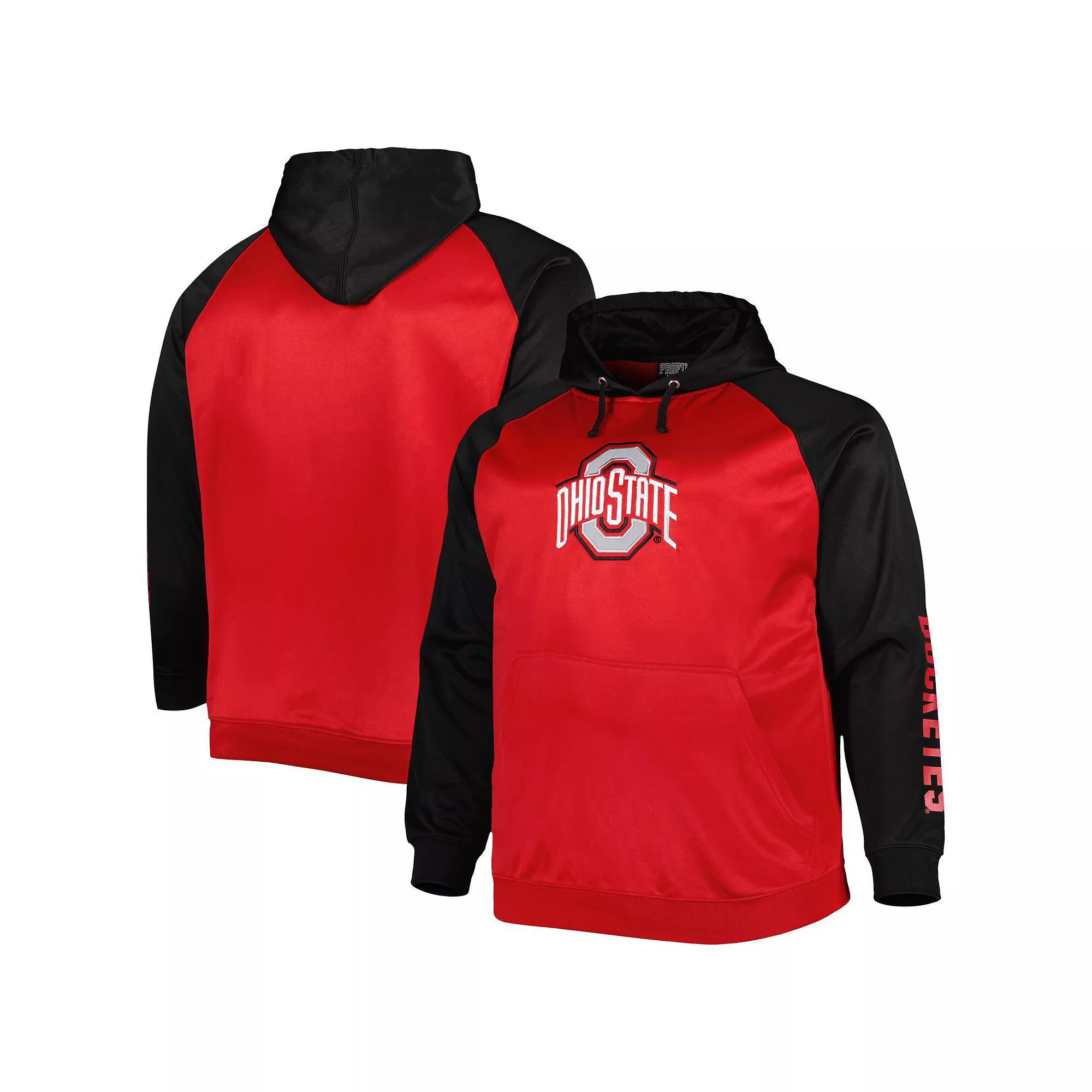 Men's Scarlet Ohio State Buckeyes Big & Tall Raglan Fleece Pullover Hoodie, Size: XLT, Red Product Image