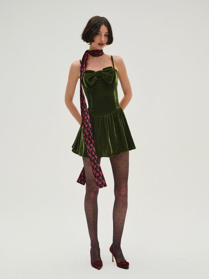Martini Velvet Mini Dress — Green Product Image
