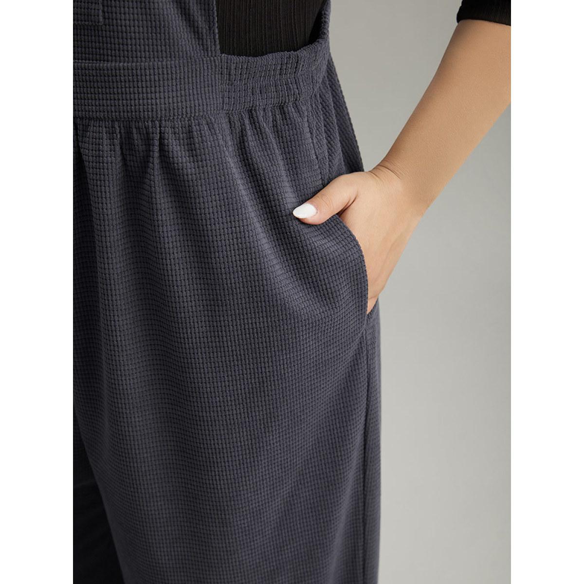 Plus Size Gray Corduroy Adjustable Straps Gathered Pocket Jumpsuit Women Office Sleeveless Spaghetti Strap Work Loose Jumpsuits BloomChic 26/4X Product Image