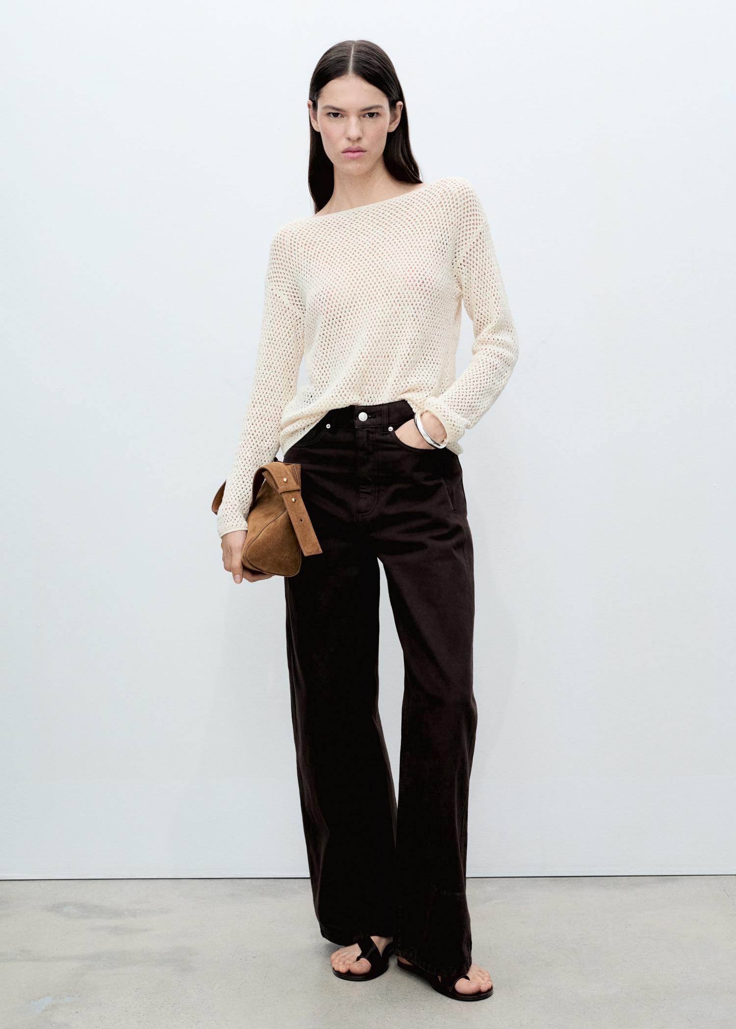 Openwork knitted boat-neck sweater - Women | MANGO USA Product Image