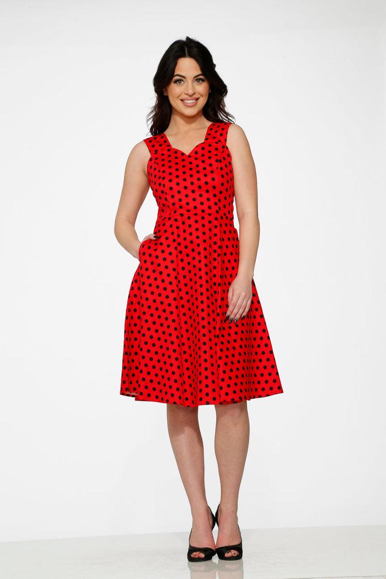 Red & Black Polka Dot Swing Dress Product Image