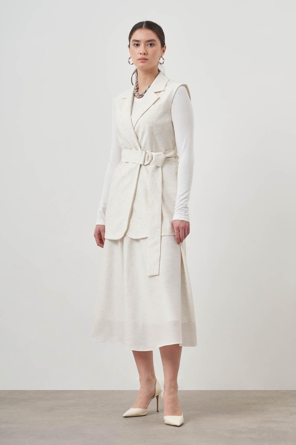 Mizalle Belted Vest Ecru Apparel Product Image