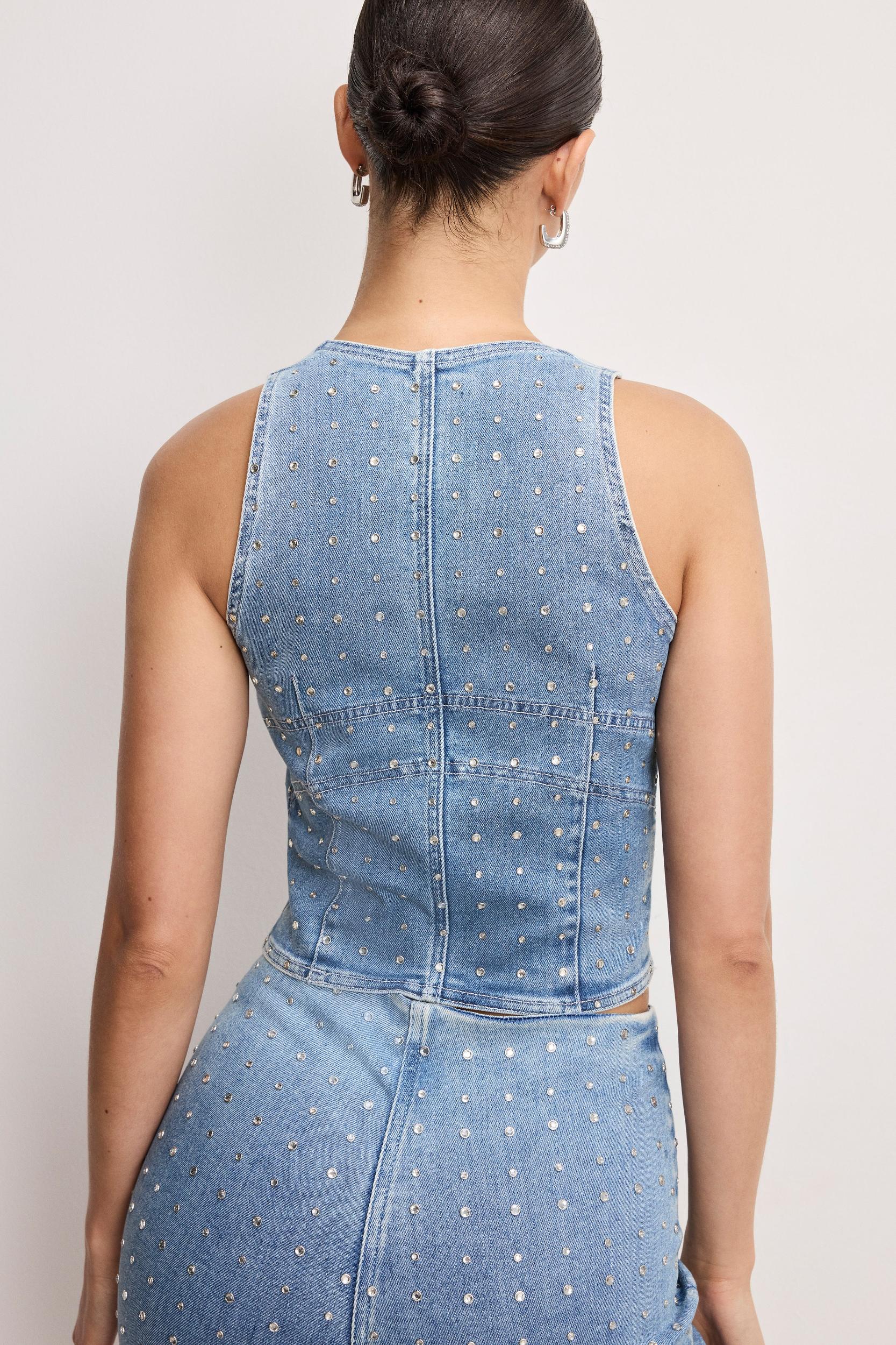 DOLLY CRYSTAL DENIM VEST | INDIGO1023 Product Image