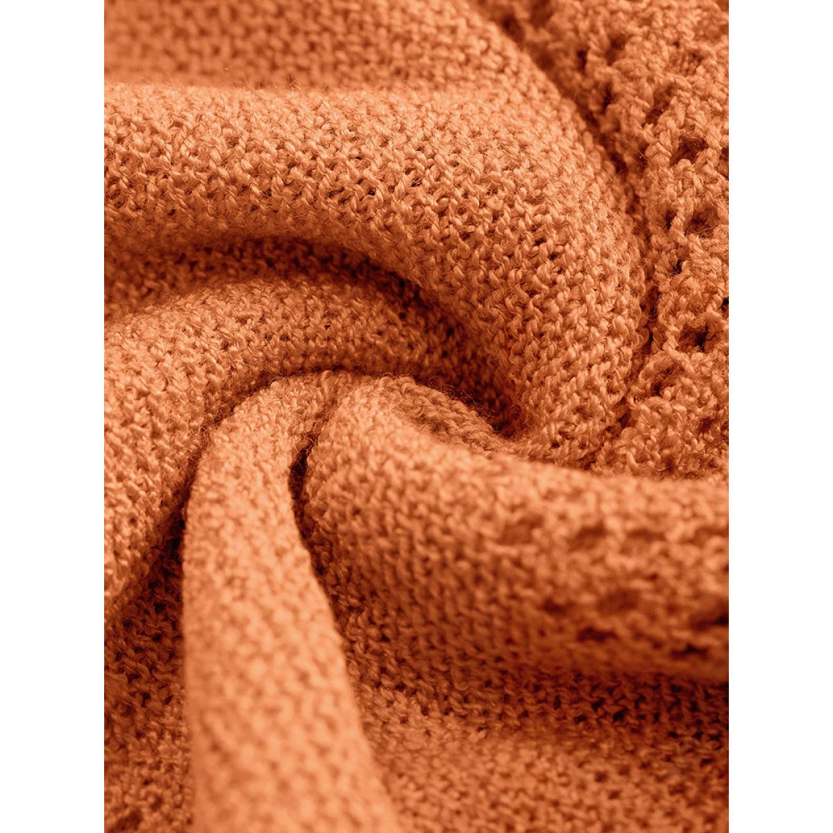 Plus Size Plain Geometric Eyelet Button Through Loose Cardigan Orange Women Casual Loose Long Sleeve Dailywear Cardigans BloomChic 22-24/3X Product Image