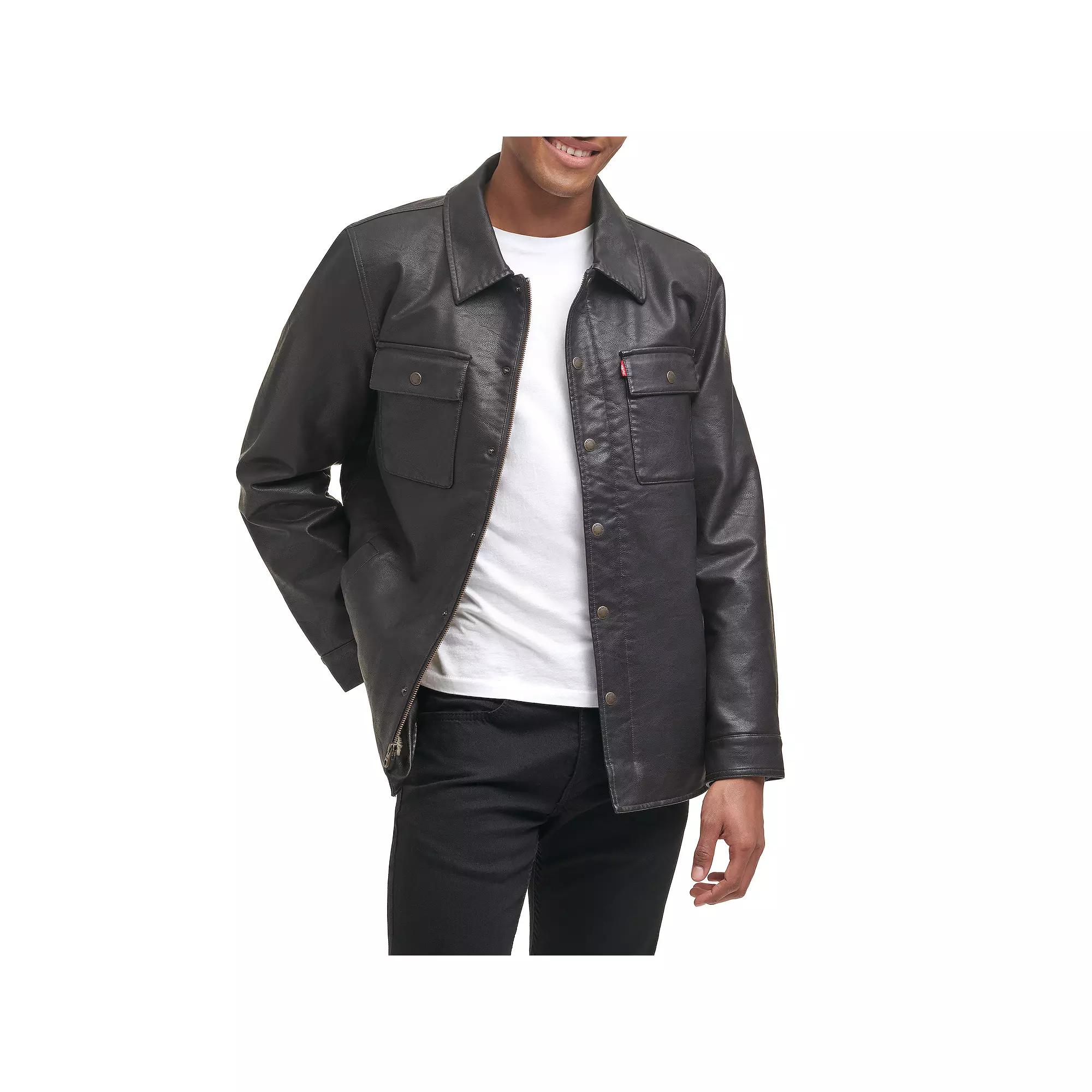 Men's Levi's® Faux Leather Sherpa Lined Button Trucker Jacket,  Product Image