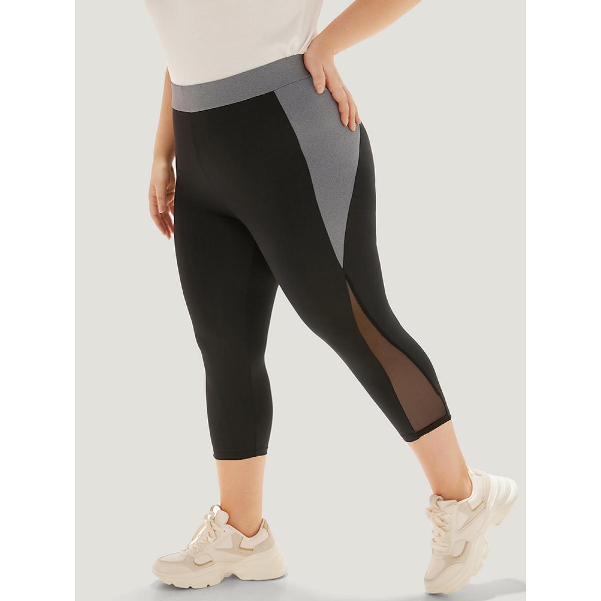 Plus Size Contrast Patchwork Mesh Skinny High Rise Leggings Women Black Casual High stretch Skinny High Rise Dailywear Leggings BloomChic 22-24/3X Product Image