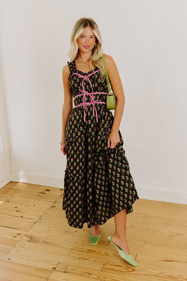 Apple Orchard Stroll Floral Midi Dress in Black Product Image