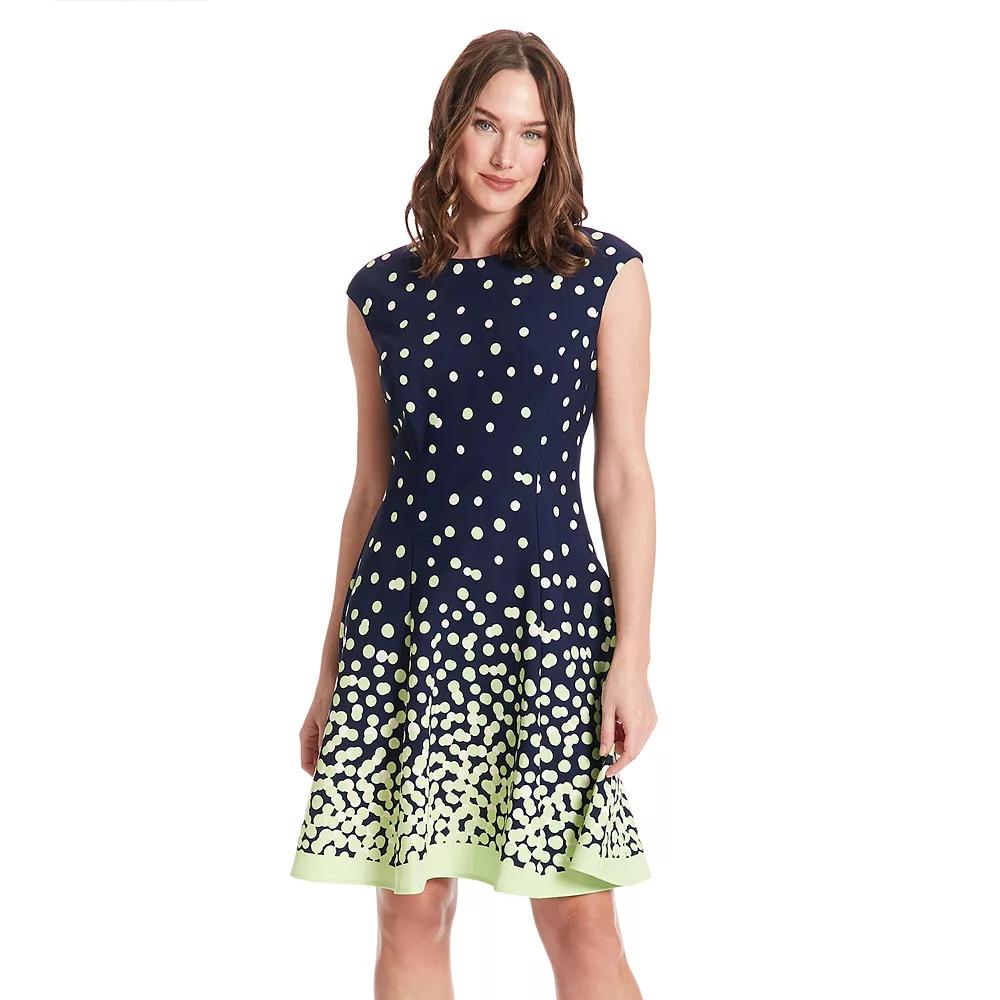 Women's London Times Cap Sleeve Fit & Flare Dress, Size: 6, Navy Green Product Image
