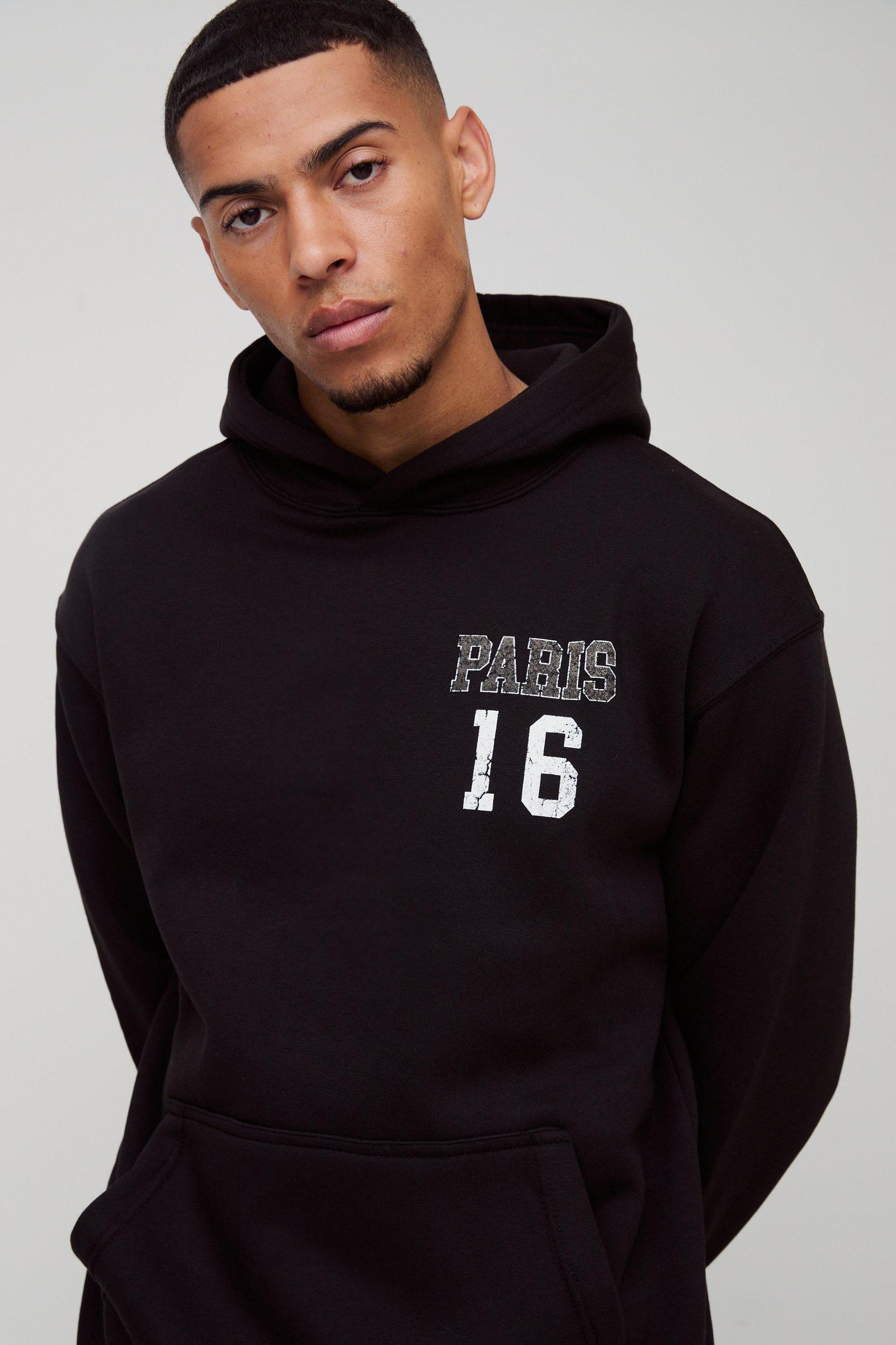 Oversized Paris Varsity Graphic Hoodie | boohooMAN USA Product Image