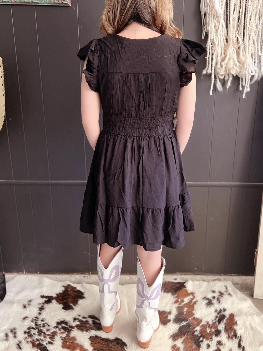 V Neck Short Sleeve Ruffle Detail Shirred Mini Dress- 4 Colors* Product Image