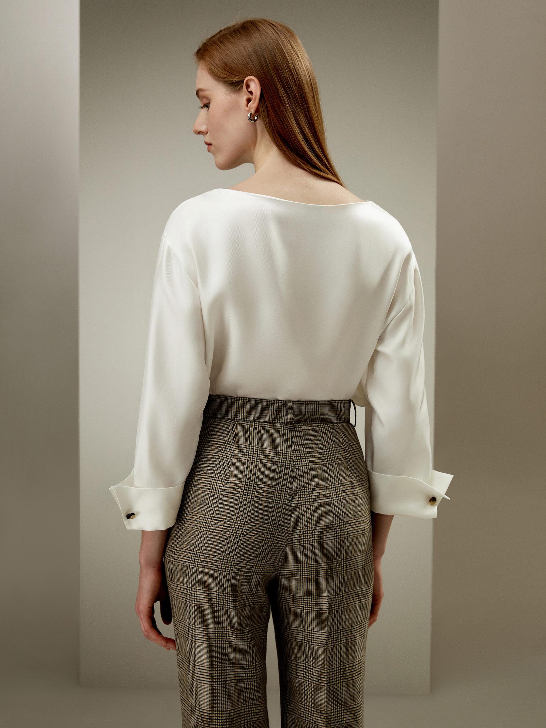 Silk Twill Blouse with Boat Neckline Product Image