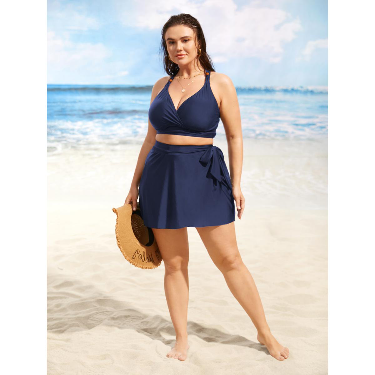 Plus Size Solid Tie Knot High Rise Swim Bottom Women's Swimwear Midnight Beach Tie knot High stretch Bodycon High Rise Curve Swim Bottoms BloomChic 28/5X Product Image