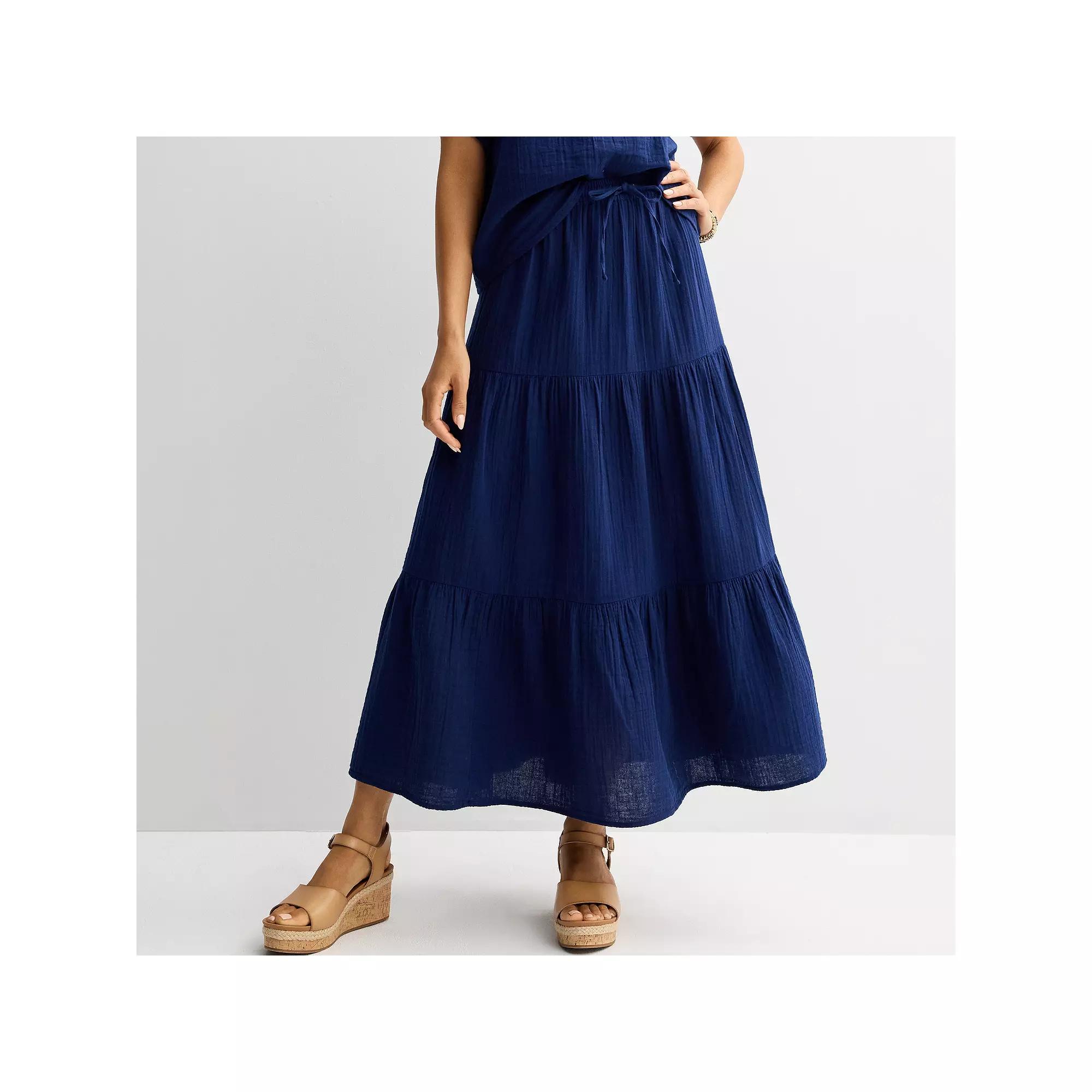Women's Sonoma Goods For Life® Drawcord Tiered Skirt, Size: Medium, Blue Beauty Product Image