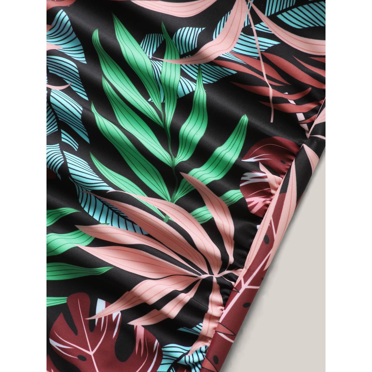 Plus Size Tropical Print Contrast One-Piece Swimsuit Women's Swimwear Watermelon Beach Tie knot Curve Bathing Suits High stretch One Pieces BloomChic 18-20/2X Product Image