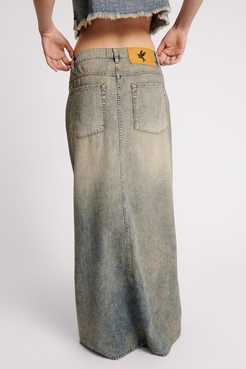 DIRTY BLUE DENIM COLUMN SKIRT Product Image