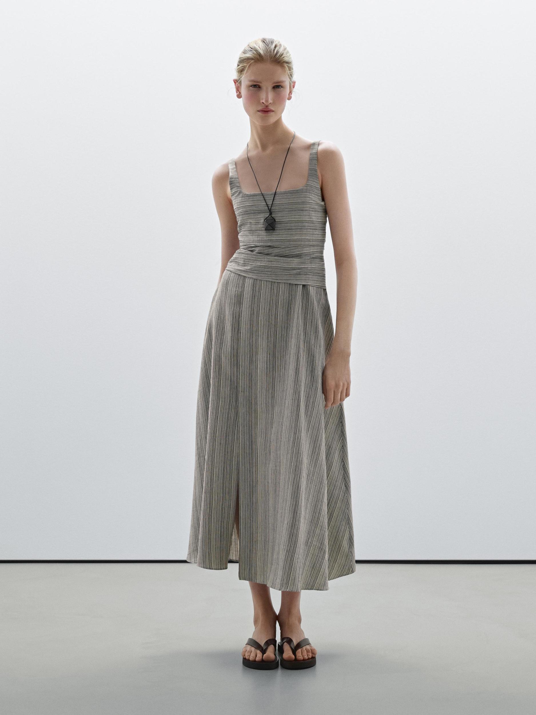 Striped flounce midi dress Product Image