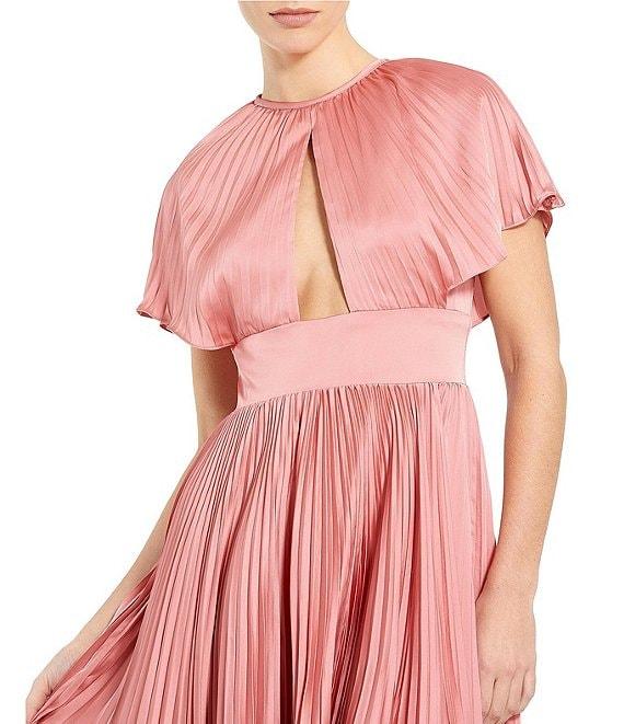 Mac Duggal Pleated Charmeuse Crew Neck Front Cut-Out Short Sleeve High Low Gown Product Image