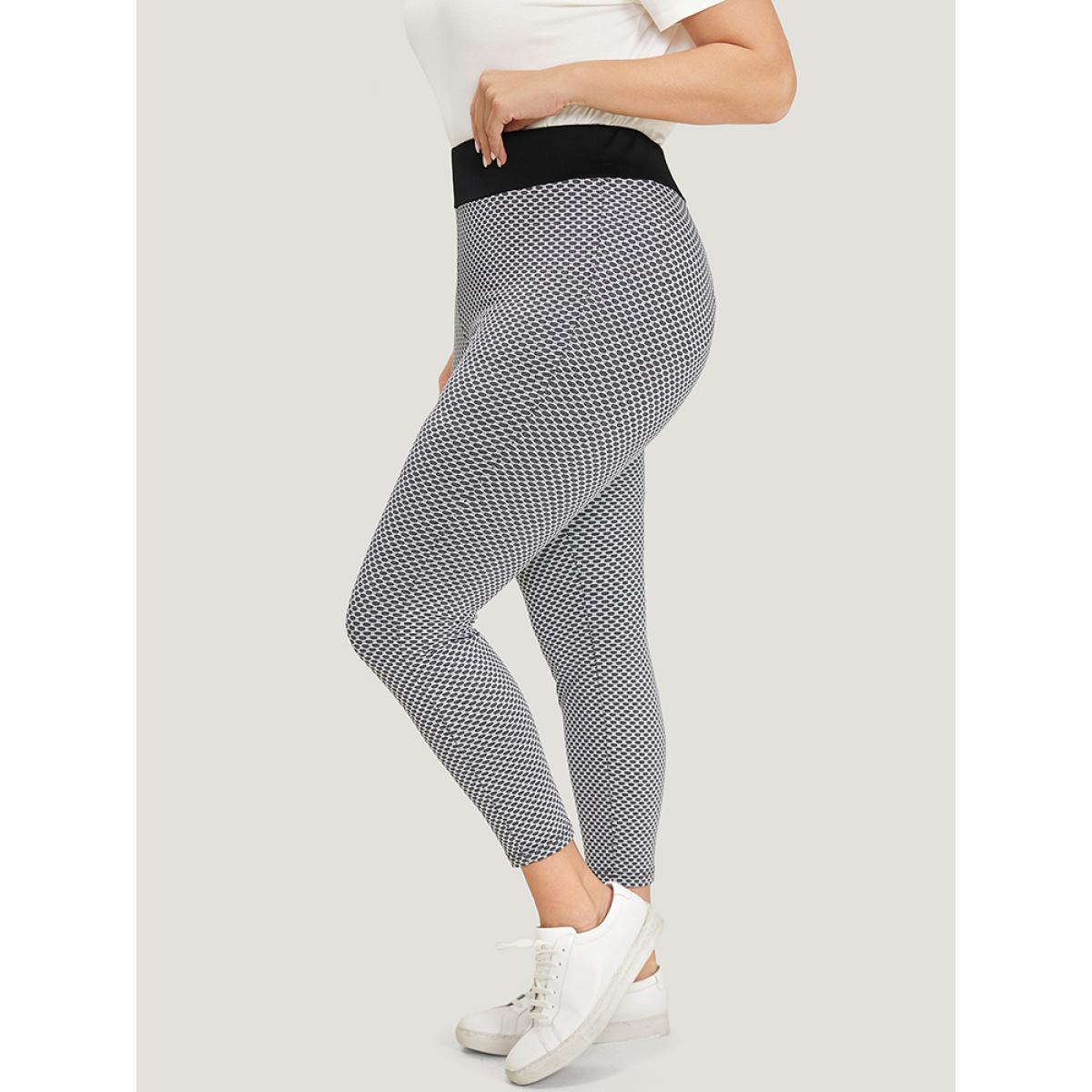 Plus Size Polka Dot Skinny Contrast Wideband Waist Leggings Women Gray Casual High stretch Skinny High Rise Dailywear Leggings BloomChic 12/L Product Image