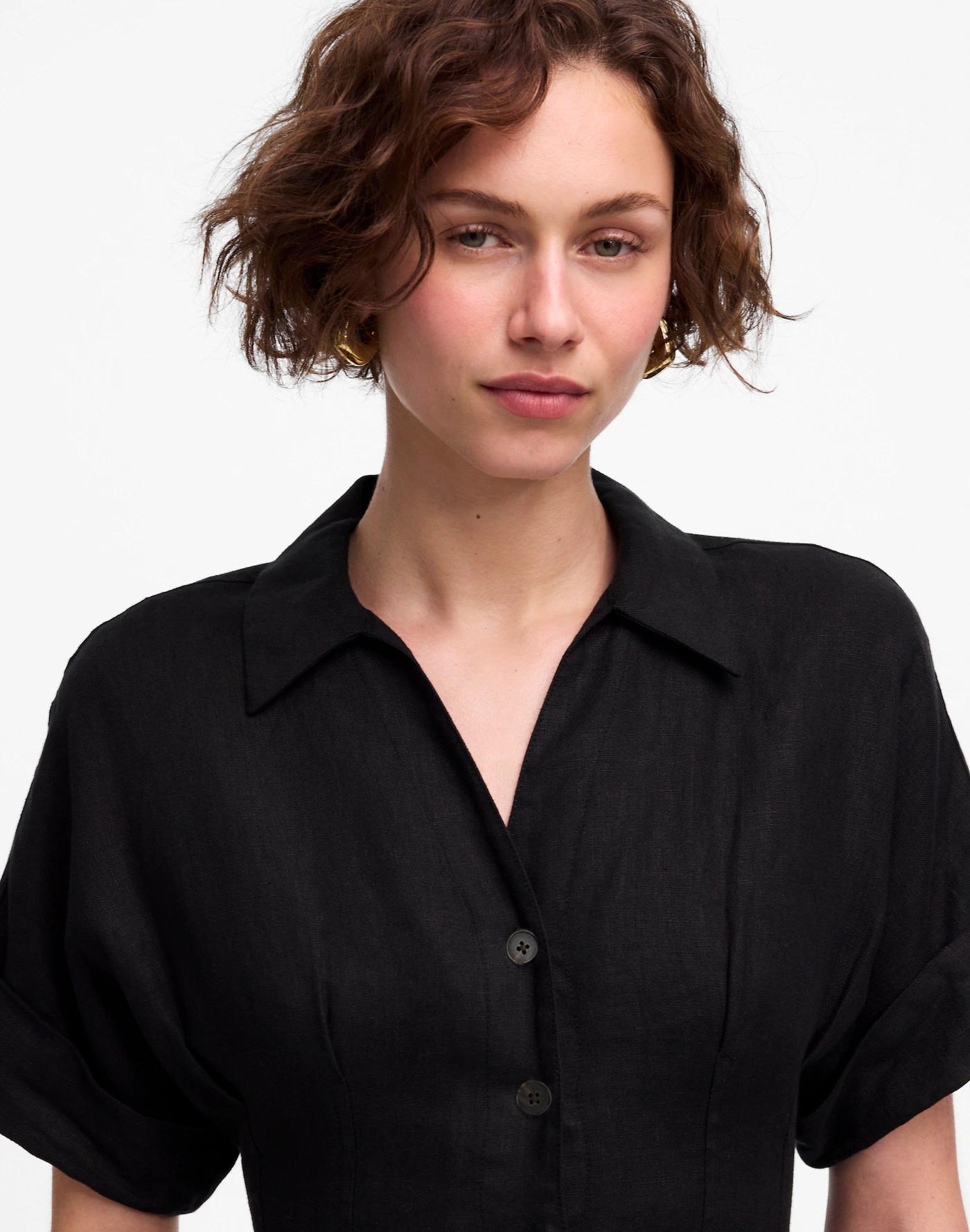 Petite Pleated Button-Front Midi Shirtdress in 100% Linen Product Image