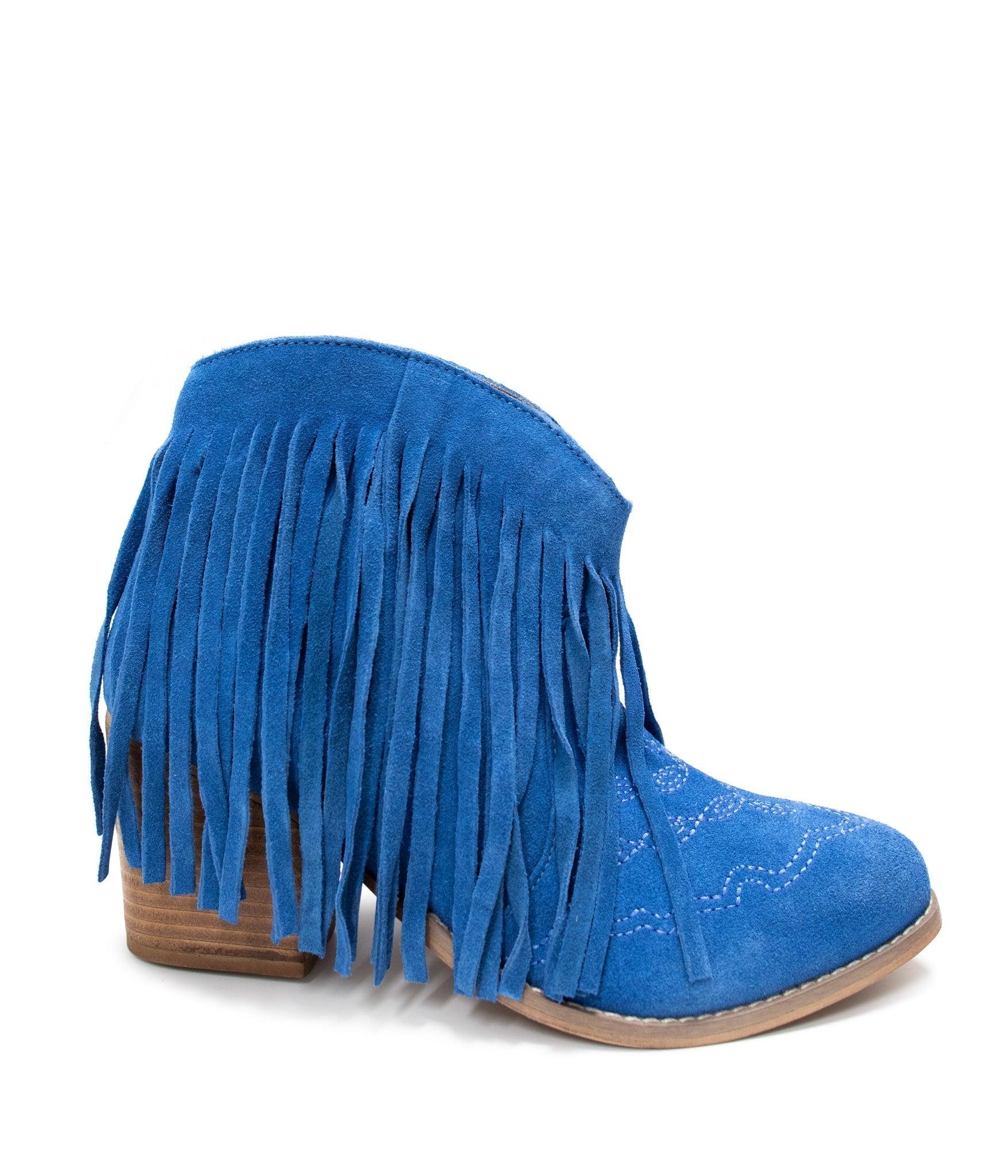 Amos Fringe Ankle Bootie in Blue Suede (Online Exclusive) Product Image