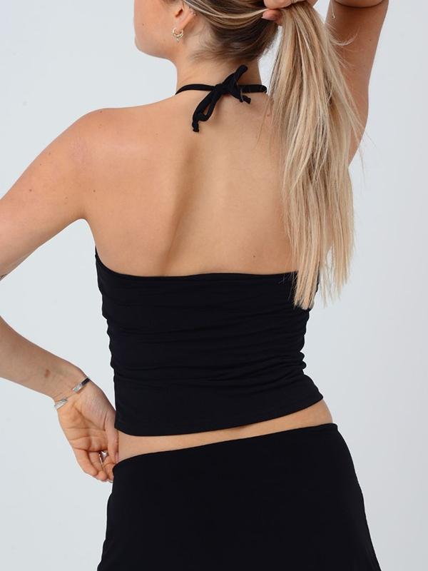 Solid Metal Ring Backless Halter Vest Product Image