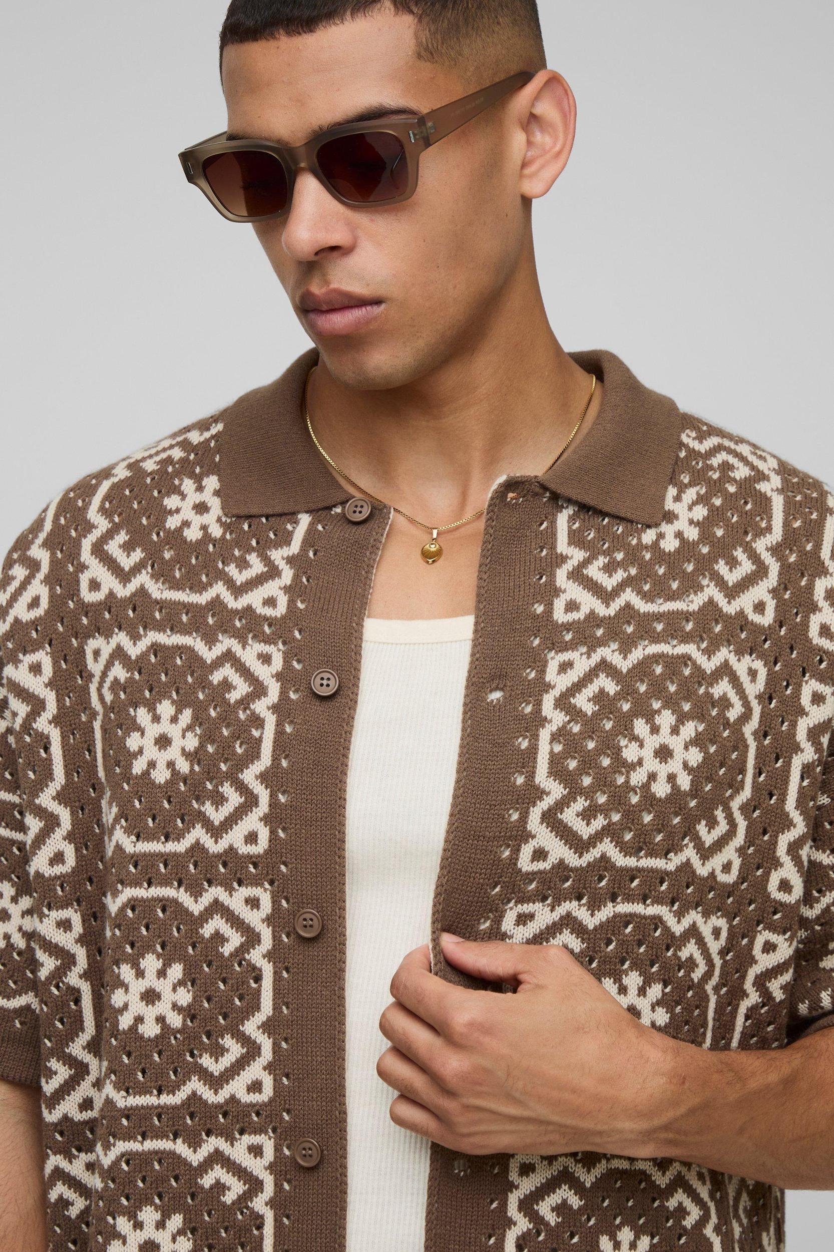 Oversized Boxy Crochet Shirt | boohooMAN USA Product Image
