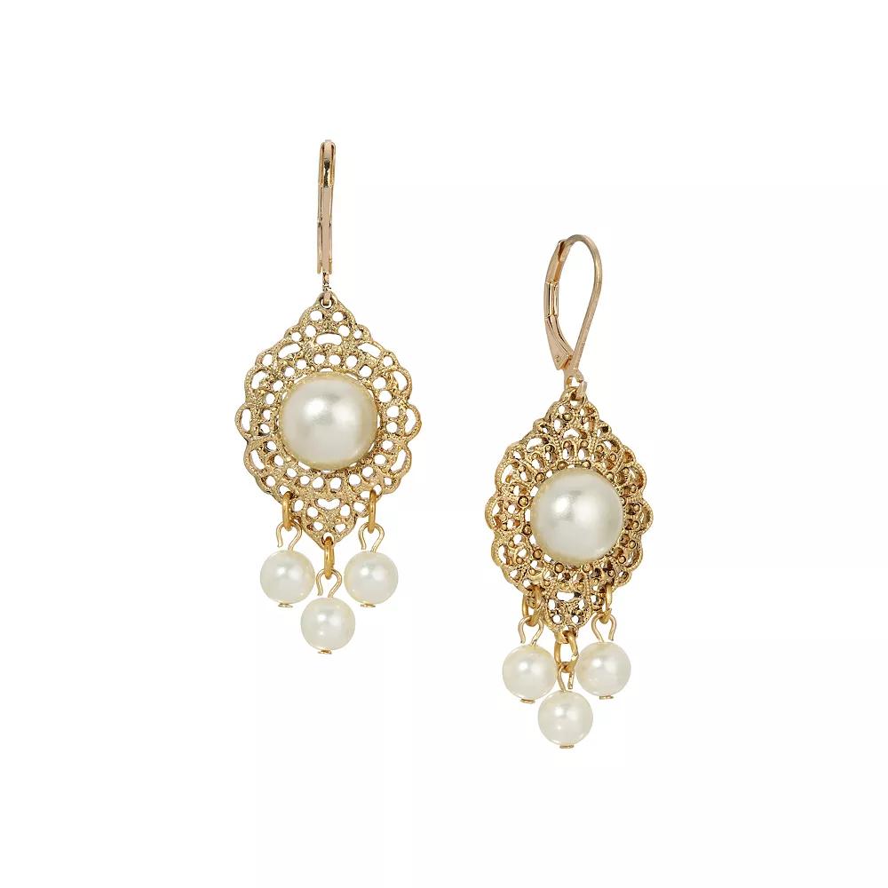 1928 Gold Tone Simulated Pearl Chandelier Drop Earrings, Womens, White Product Image