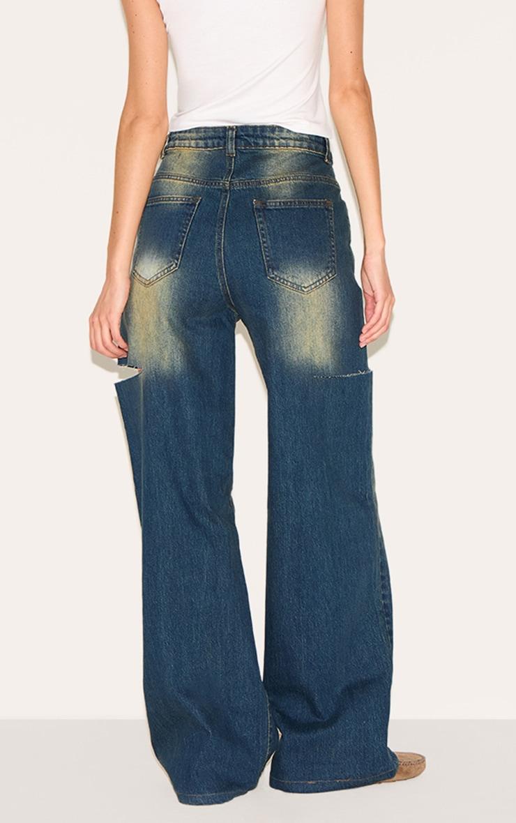 Vintage Wash Thigh Split Detail Wide Leg Jeans Product Image