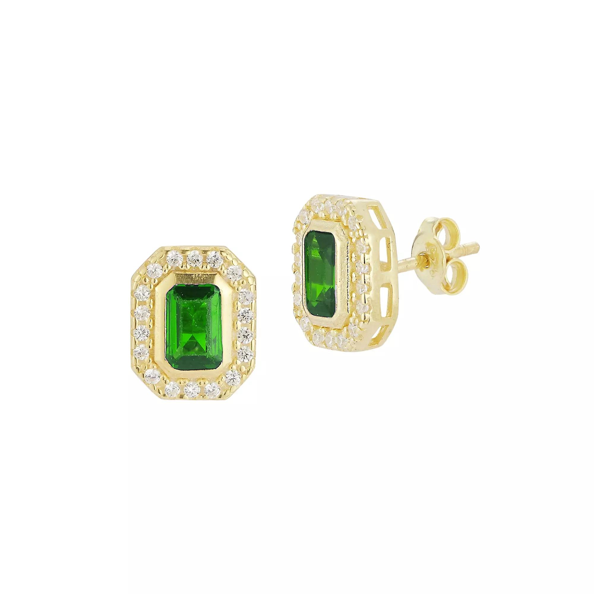 Sunkissed Sterling 14k Gold Over Silver Cubic Zirconia Stud Earrings, Women's, Gold Tone Green Product Image