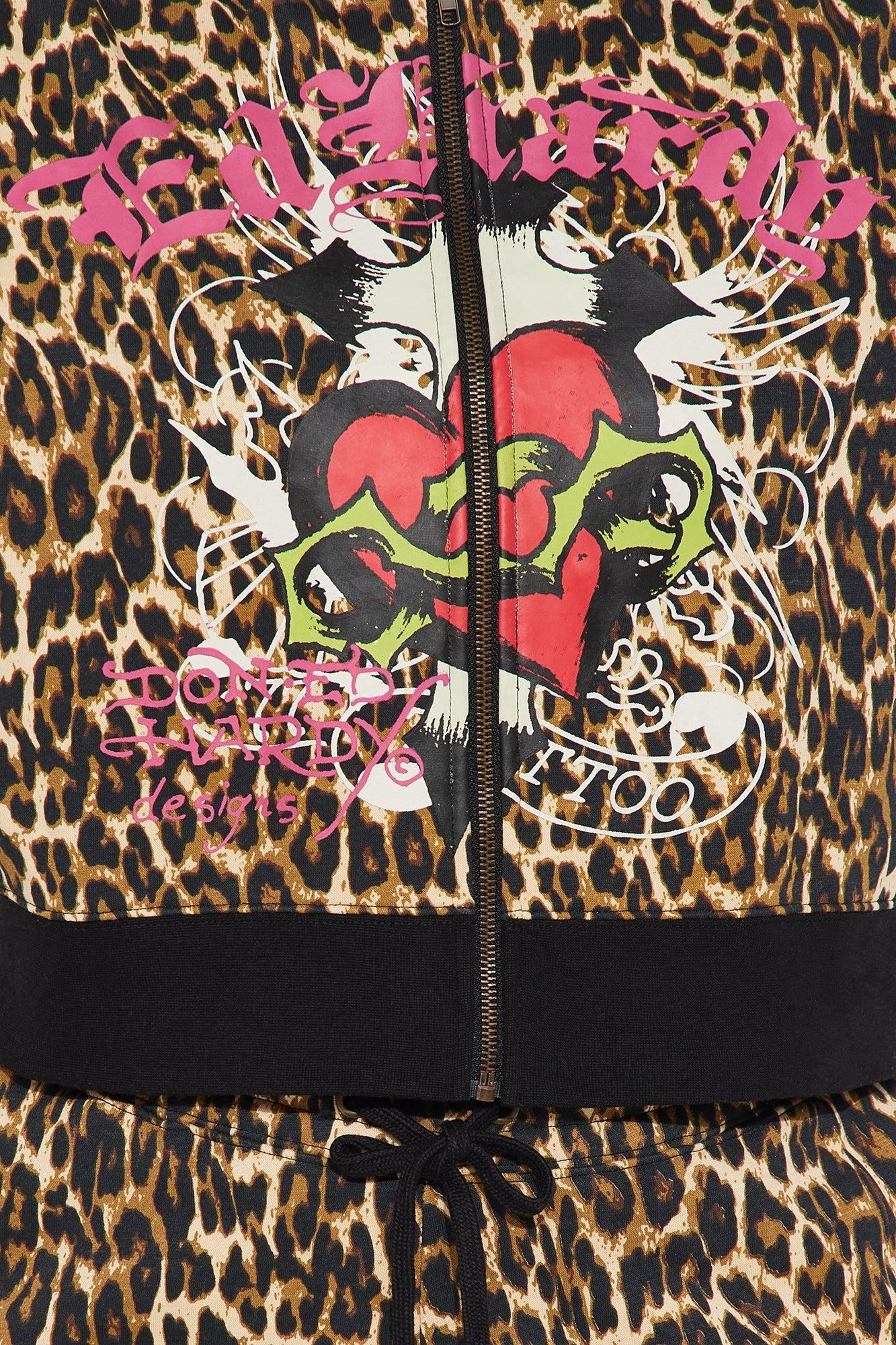 Ed Hardy Sacred Heart Leopard Zip Up Hoodie - Leopard Female Product Image