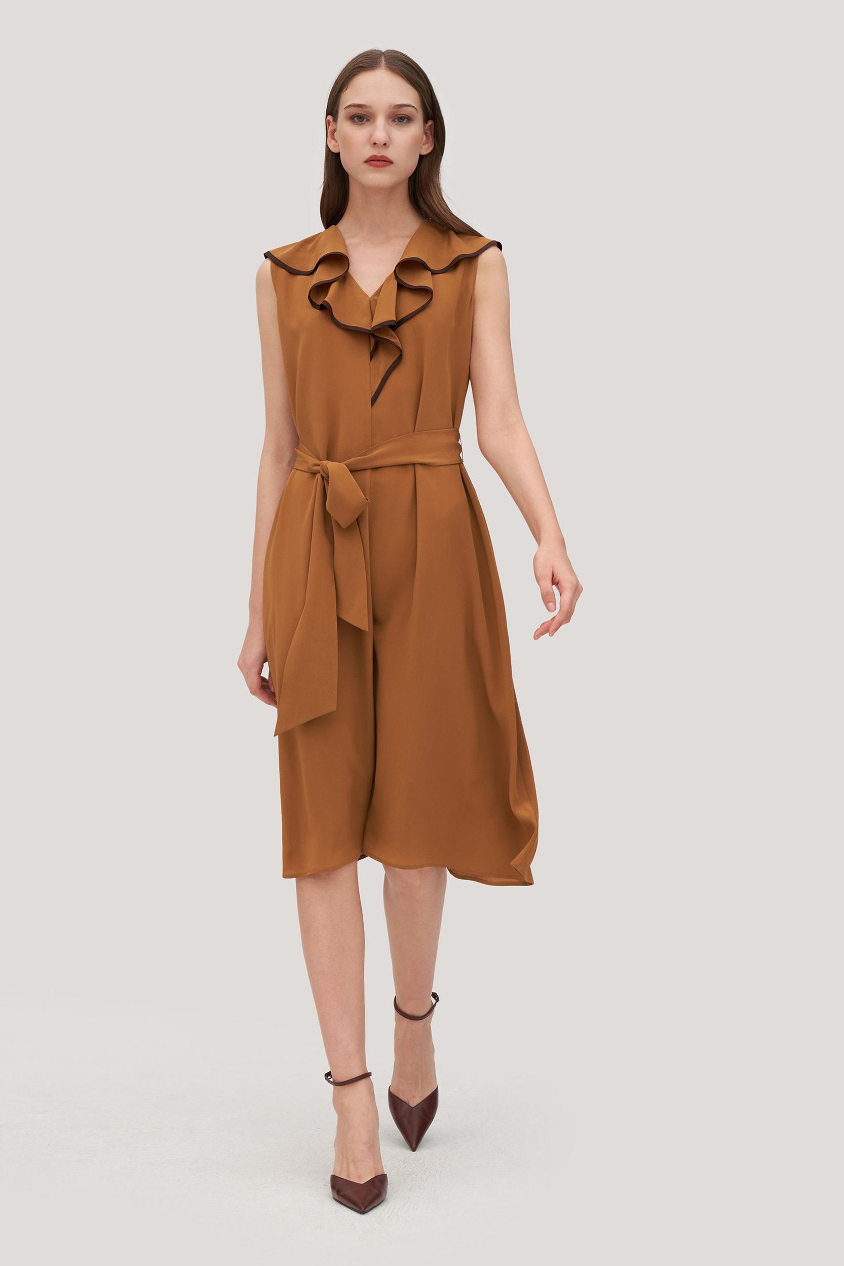 V-Neck Sleeveless Silk Orchid Dress Product Image