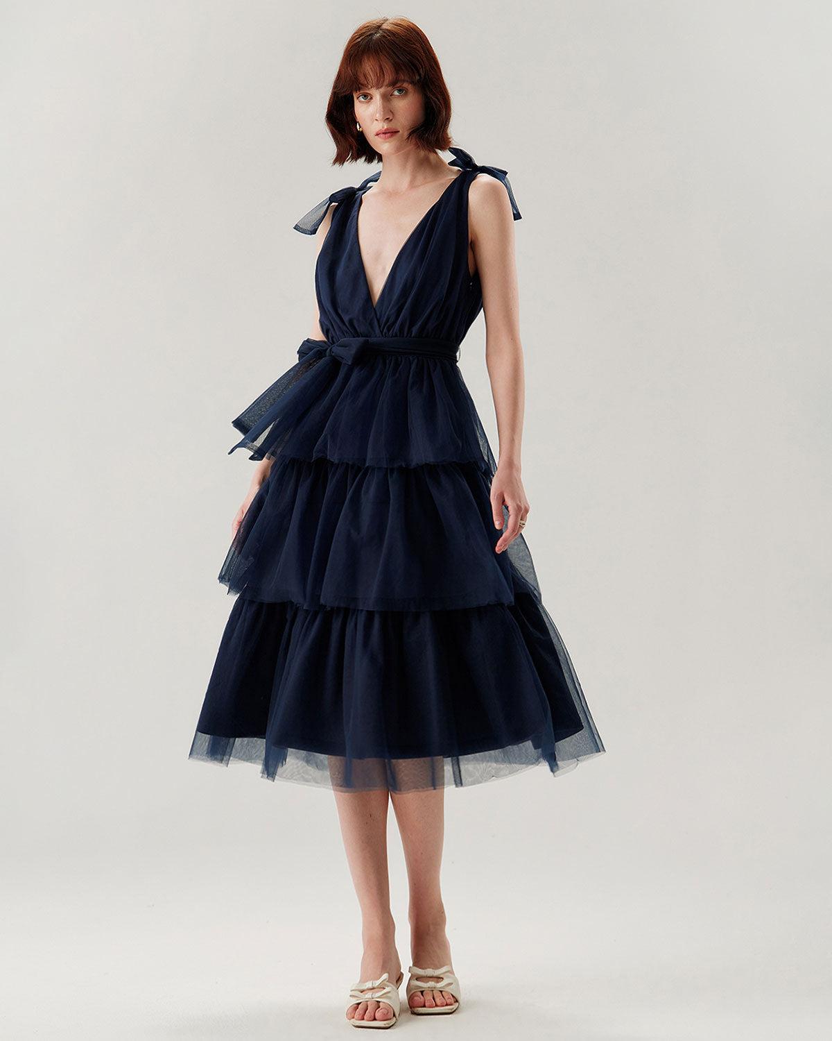 Navy Tiered Backless Maxi Dress Product Image