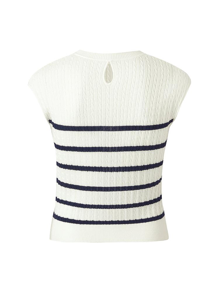 Acetate Knitted Striped Pullover Women Knit Top Product Image