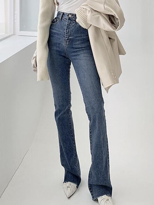 Vintage High Rise Elastic Flared Slim Jeans Product Image