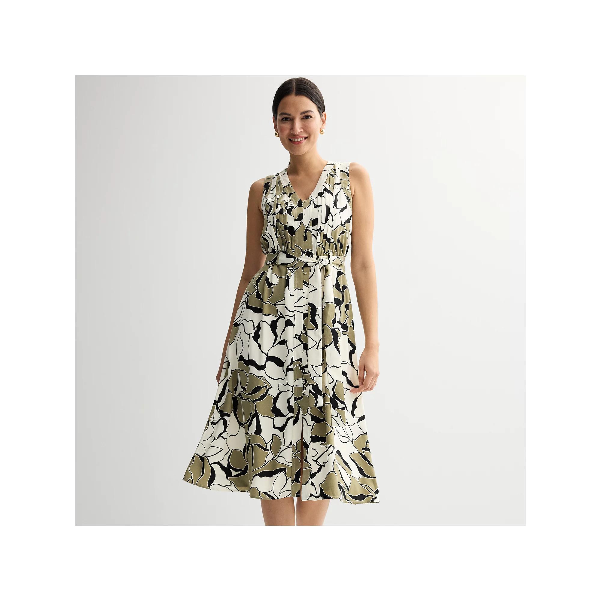 Women's Nine West Pintuck Crepe Sleeveless Midi Dress, Size: Small, Green Crystal Bloom Product Image