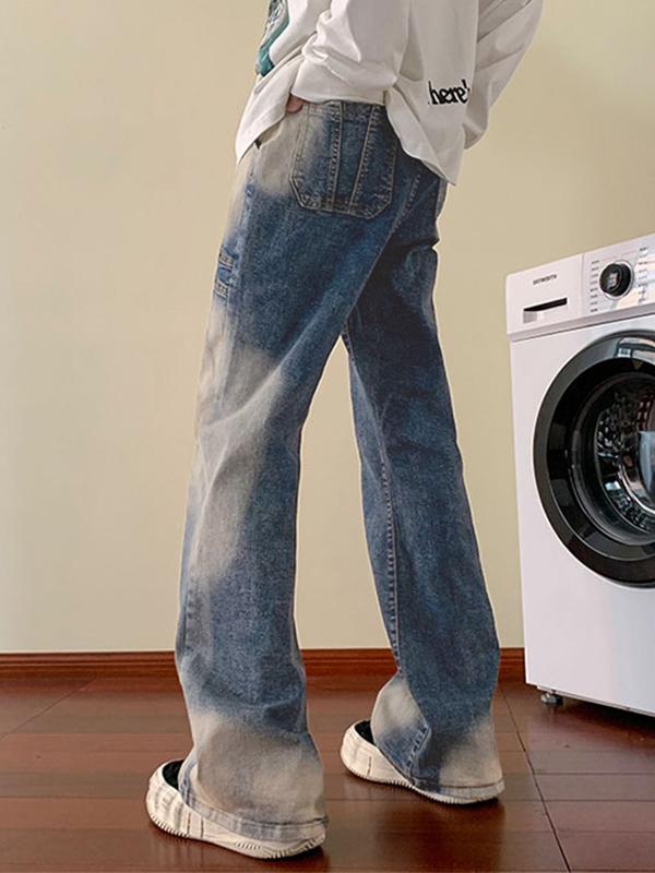 Men's Hip Pop Tie Dye Splice Loose Jeans Product Image