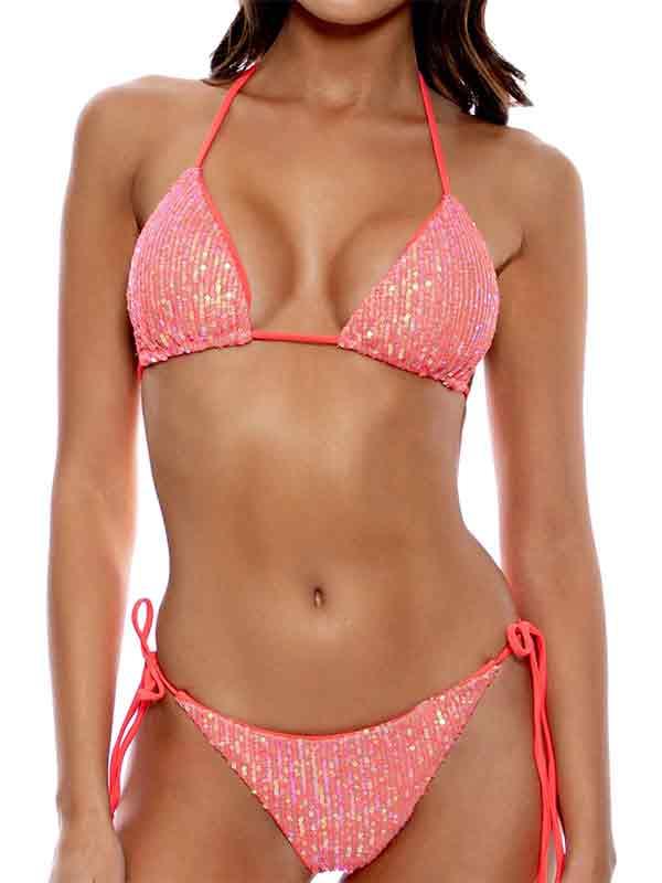 Sequined Lace Up Multicolor Bikinis Product Image