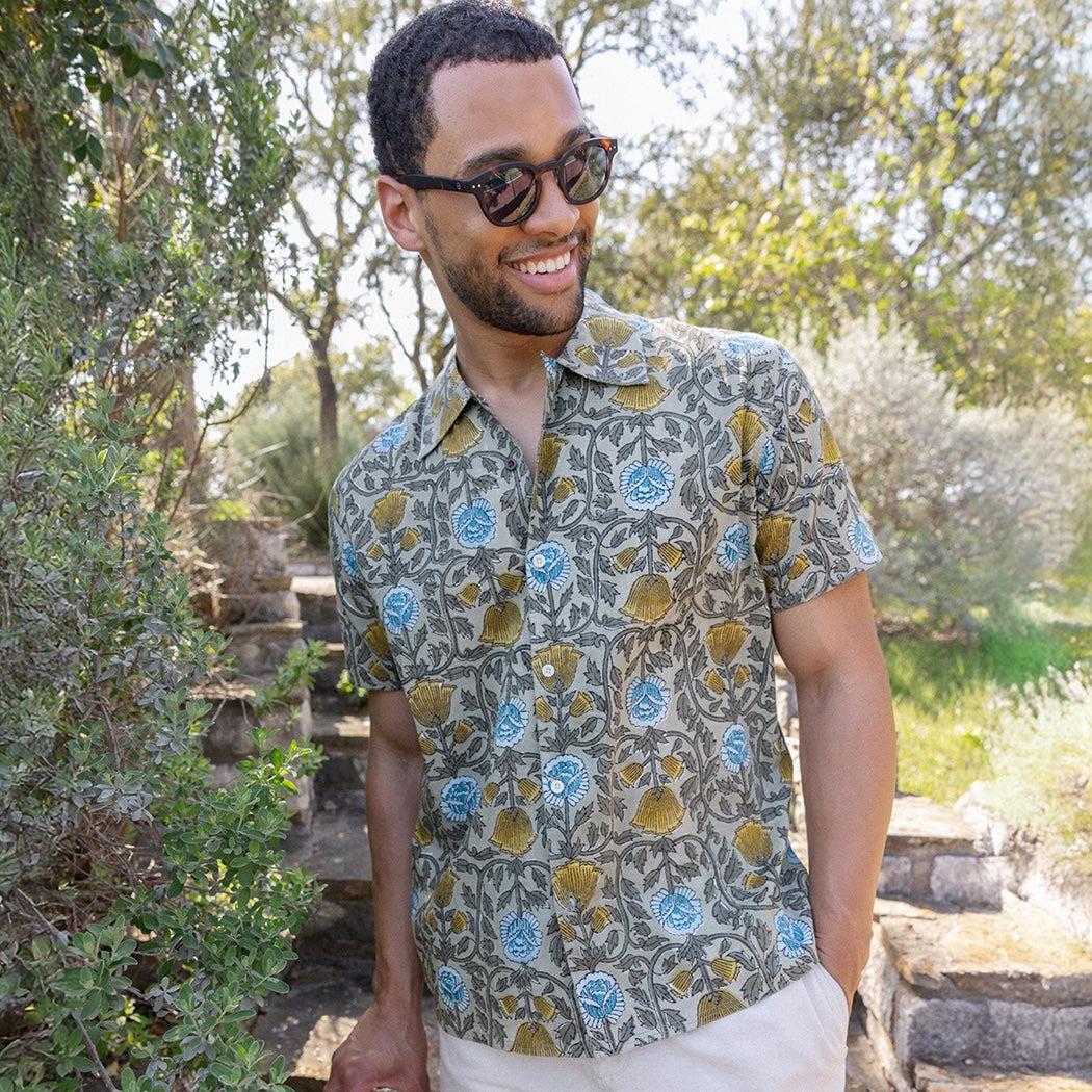 Floral Block Print Shirt - Olive Product Image