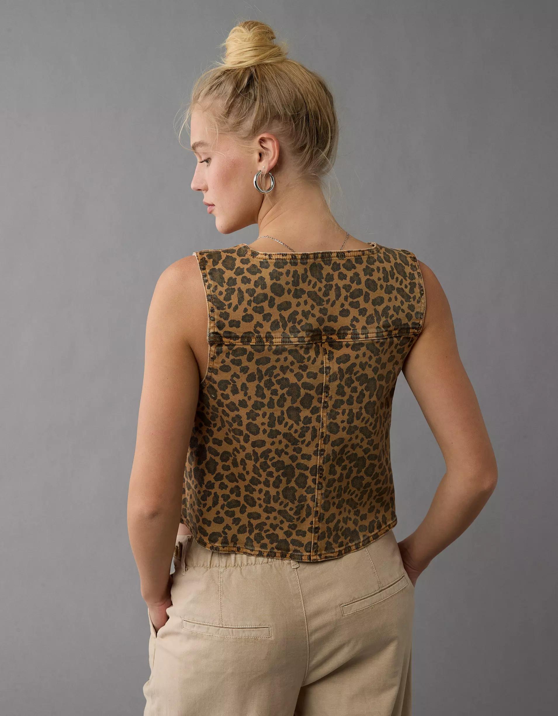 AE Tie Front Leopard Vest Product Image