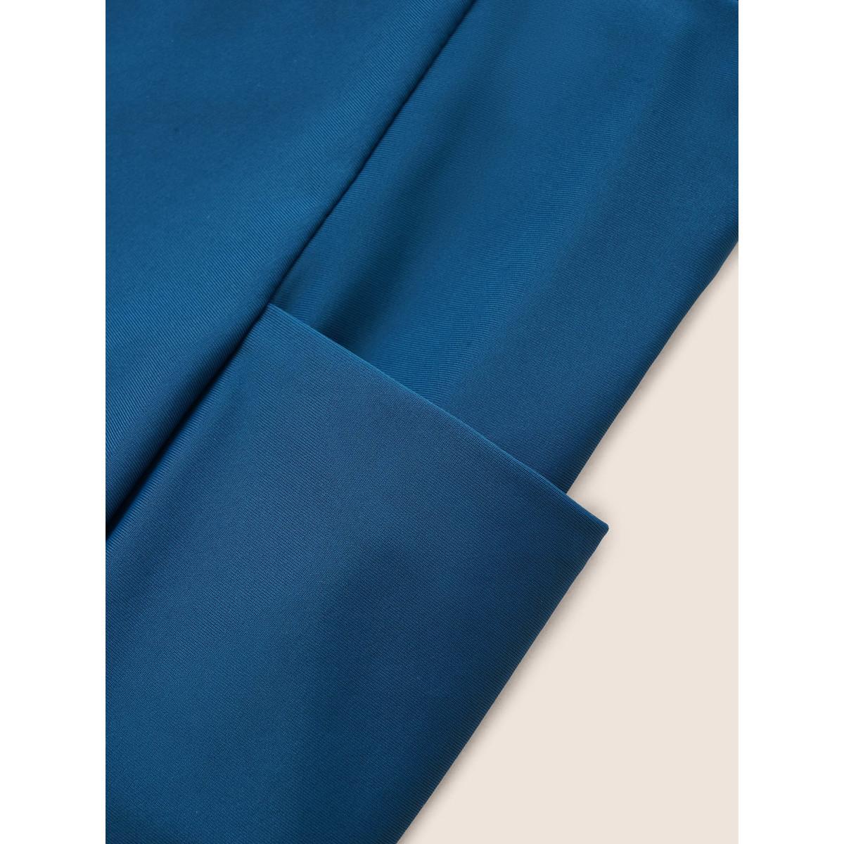 Plus Size Solid Patched Pocket Side Pleated Swim Skirt Women's Swimwear Indigo Beach Non High stretch Bodycon High Rise Slanted pocket Curve Swim Bottoms BloomChic 30/6X Product Image