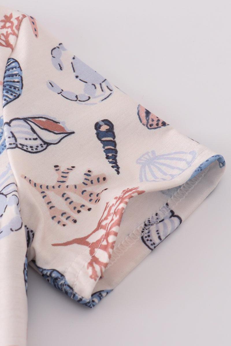 Blue ocean breeze shells print dad&me top Product Image