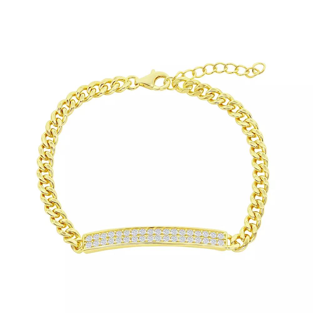Argento Bella Sterling Silver Micro Pave ID Cuban Chain Bracelet, Women's,  Product Image