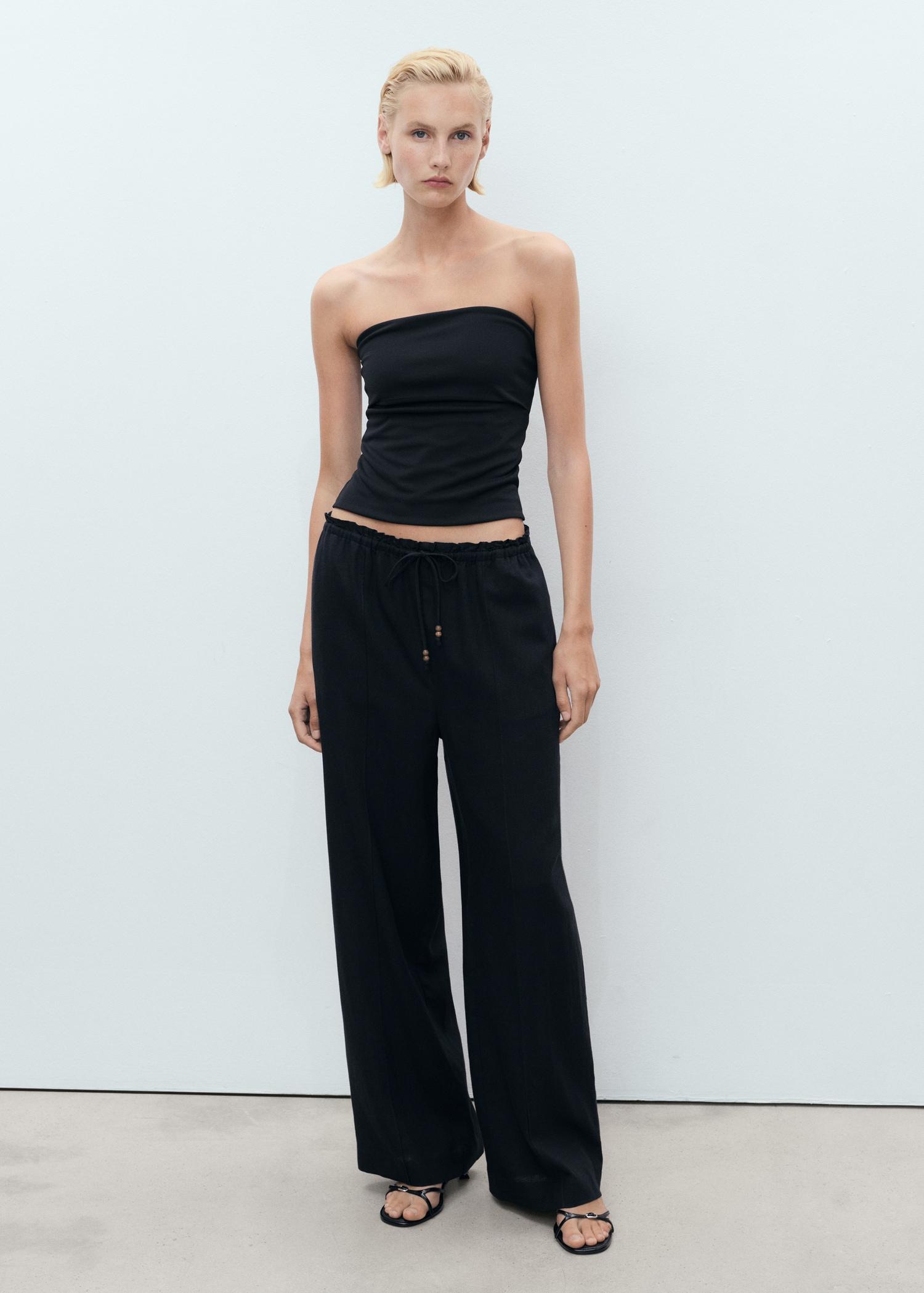 Linen-blend elastic waist pants - Women | MANGO USA Product Image