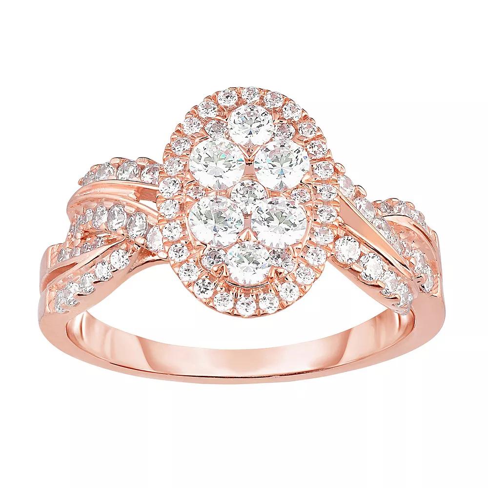14k Rose Gold 1 Carat T.W. Diamond Crossover Engagement Ring, Women's, Size: 7 Product Image