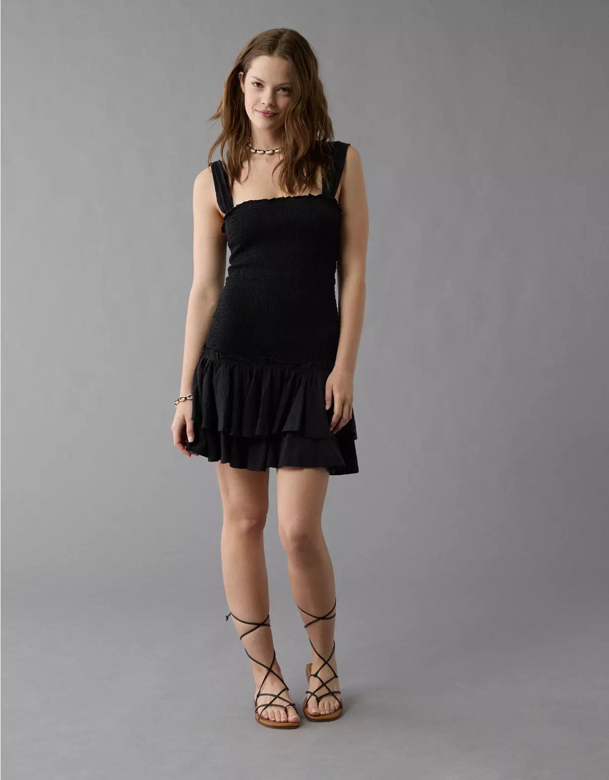 AE Sunchaser Knit Smocked Drop Waist Mini Dress Product Image