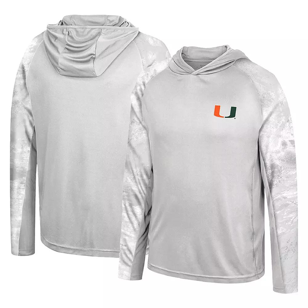 Men's Colosseum Gray/Realtree Camo Miami Hurricanes Gulf Stream Raglan Long Sleeve Hooded T-Shirt, Size: Medium, Grey Product Image