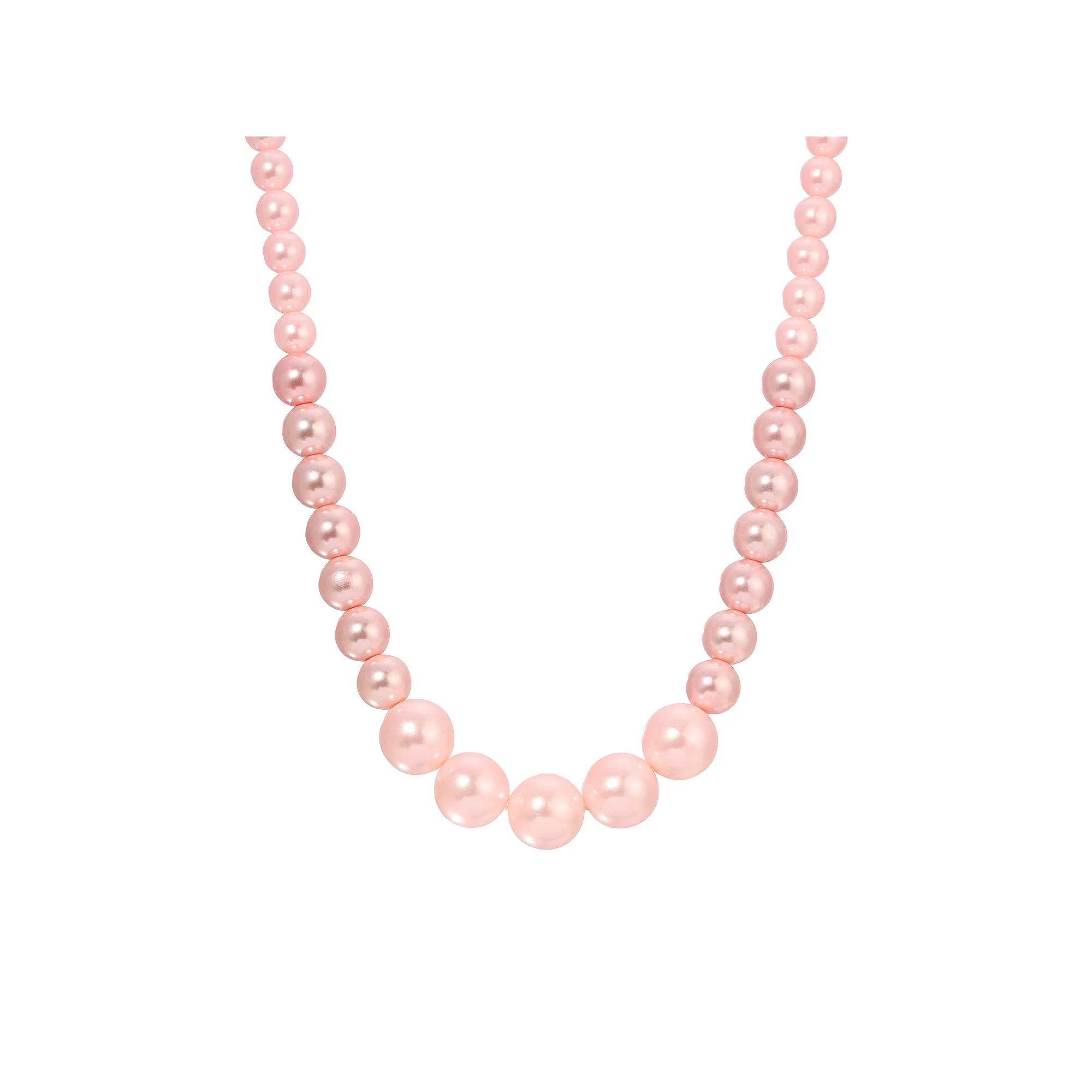1928 Gold Tone Pink Simulated Pearl Strand Necklace, Women's Product Image